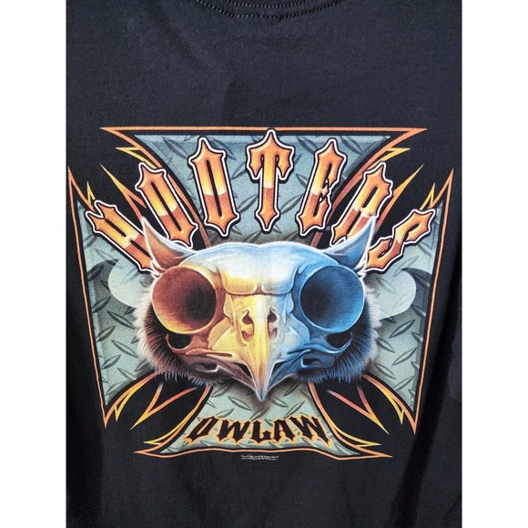 VTG NWT Hooters Owl Skull Graphic Print Black T-Shirt Men's XL Rare - Picture 3 of 16